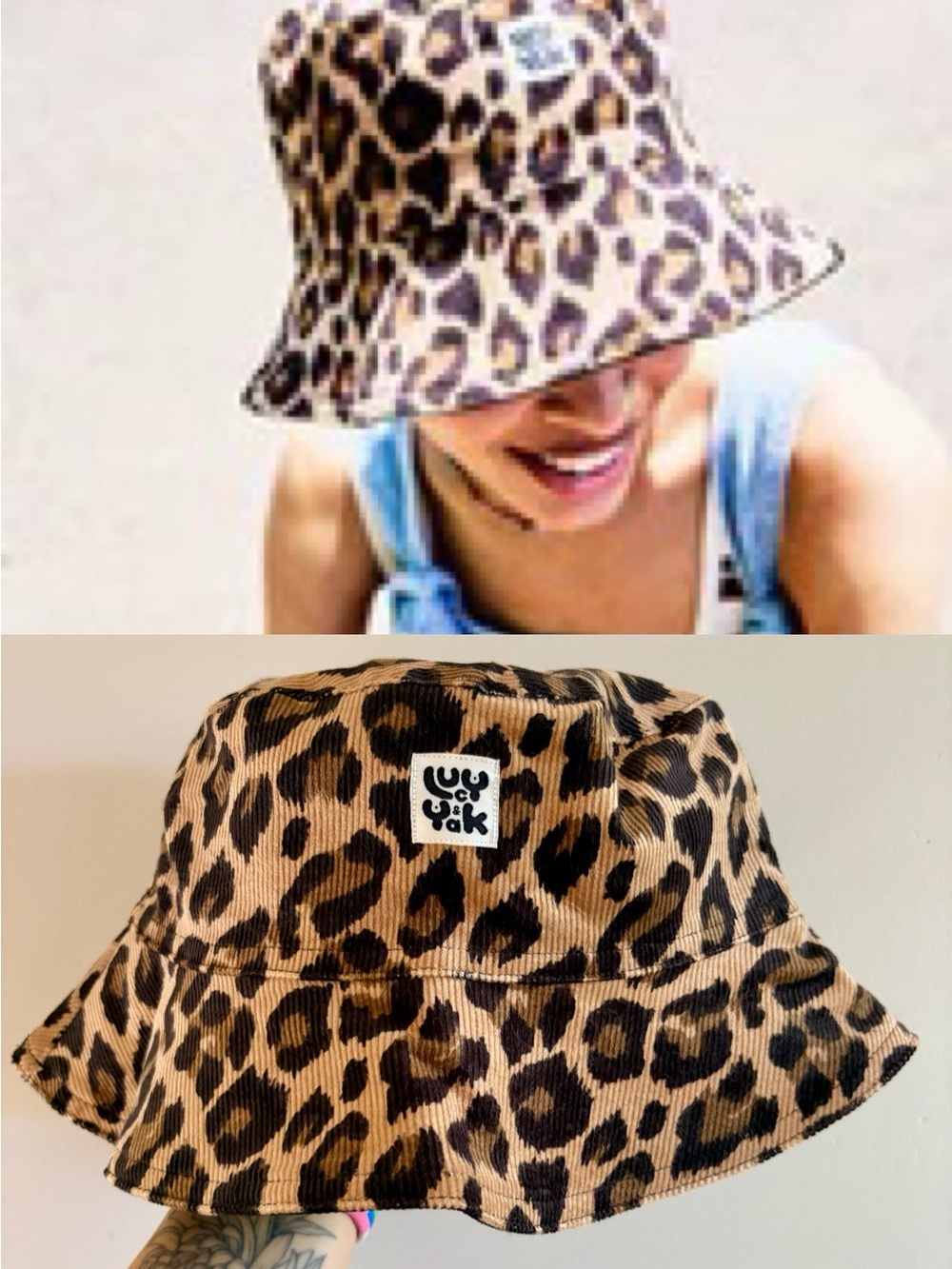 [RARE] Lucy & Yak Travis Hat in Leopard Corduroy + Black, Reversible, L-XL